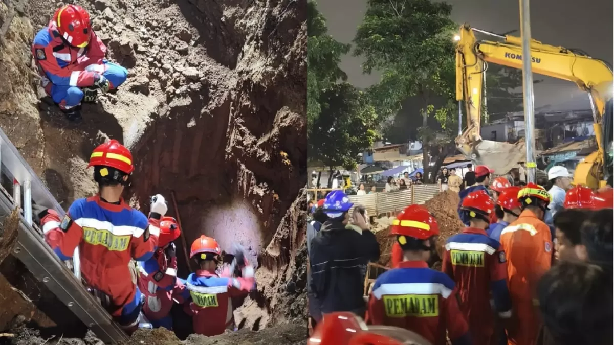 Menyoroti insiden dan evakuasi bocah 4 tahun terperosok lubang galian proyek di Tebet, Jakarta Selatan.  (Instagram/damkartebet)