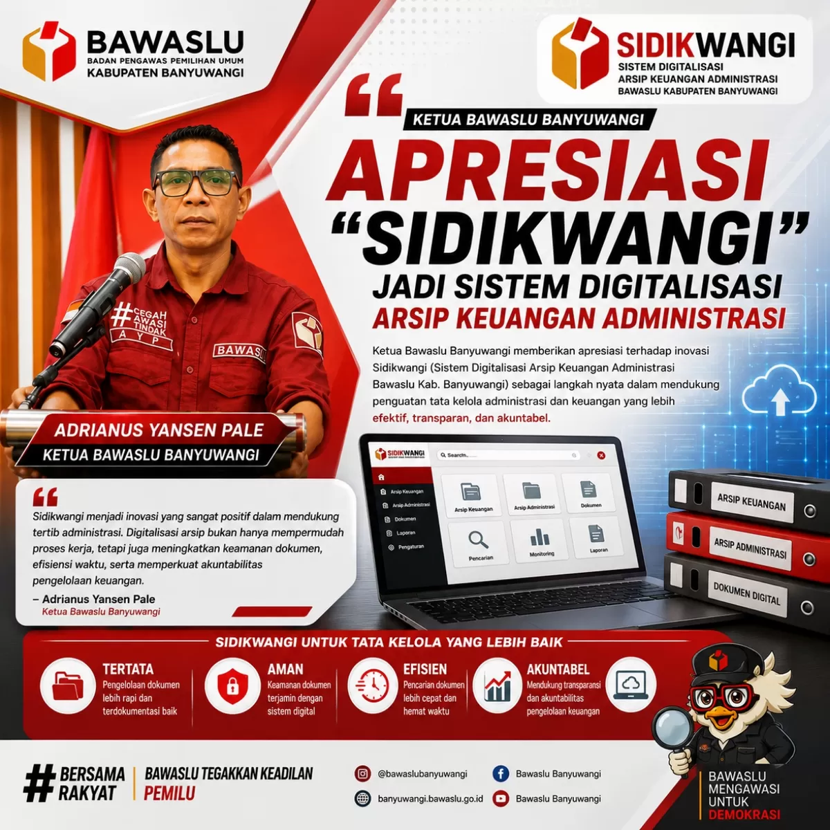 Ketua Bawaslu Banyuwangi Apresiasi "Sidikwangi" Jadi Sistem Digitalisasi Arsip Keuangan Administrasi 