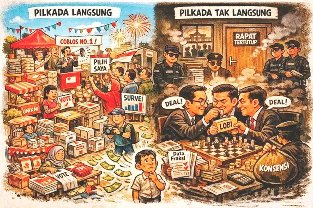 Pilkada Langsung vs Pilkada tak Langsung (Foto: Ilustrasi Wcks)