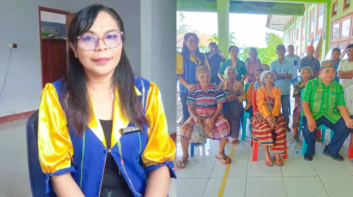 Yani Gagu, Kadis Sosial Manggarai Timur dan Wabup Tarsi Syukur saat melayani para lansia untuk perekaman e-KTP dalam rangka menyambut  Hari Lansia Sedunia 2026 (Foto: J. S-Idenusantara.com)