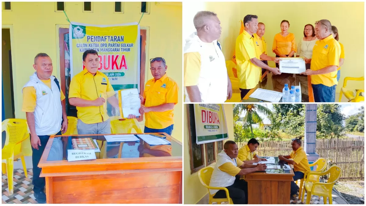 Rikard Persly saat mendaftar di Sekret Partai Golkar Manggarai Timur (Foto: Jhi. S)