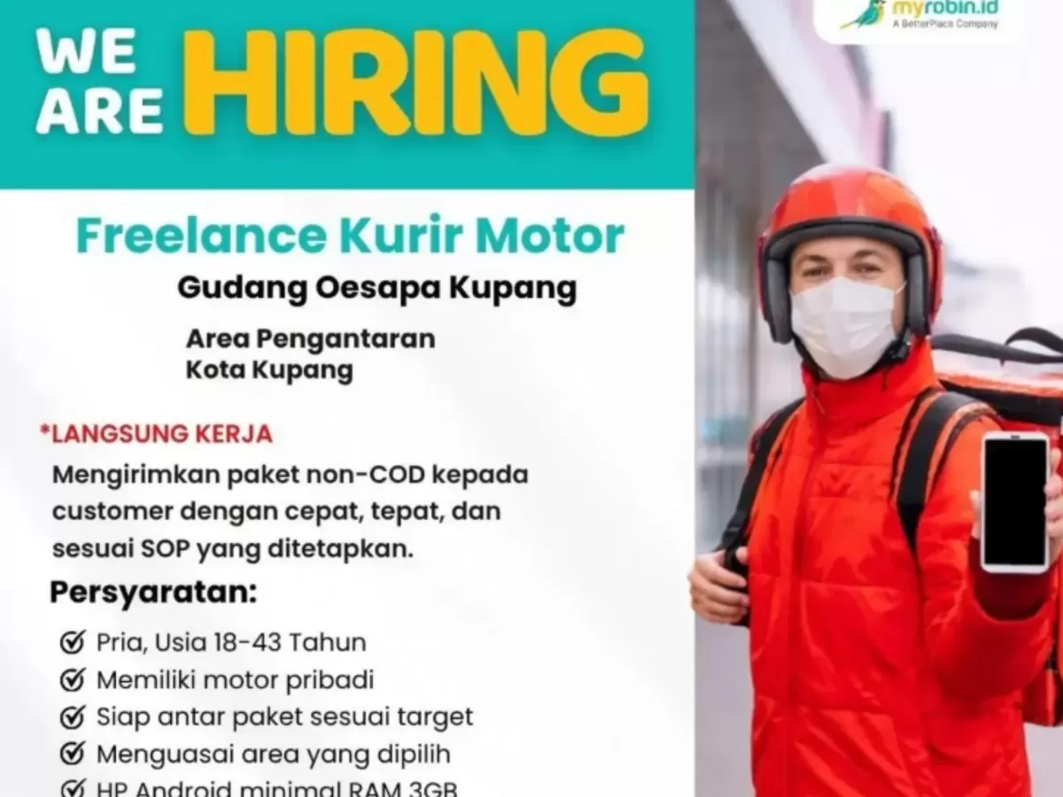 Lowongan Freelance Kurir Motor di Kupang Dibuka, Pendapatan Rp140 Ribu per Hari (Lowongan kerja terbaru)