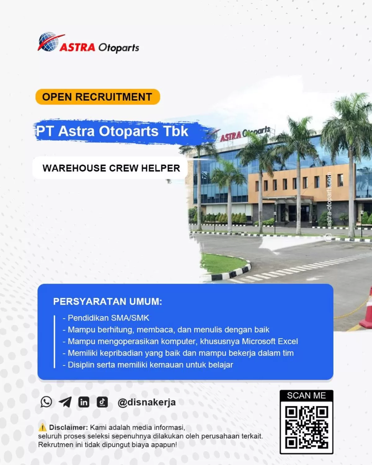 Lowongan Kerja PT Astra Otoparts September 2026, Lulusan SMA/SMK Bisa Daftar (FOTO IDE NUSANTARA.COM)