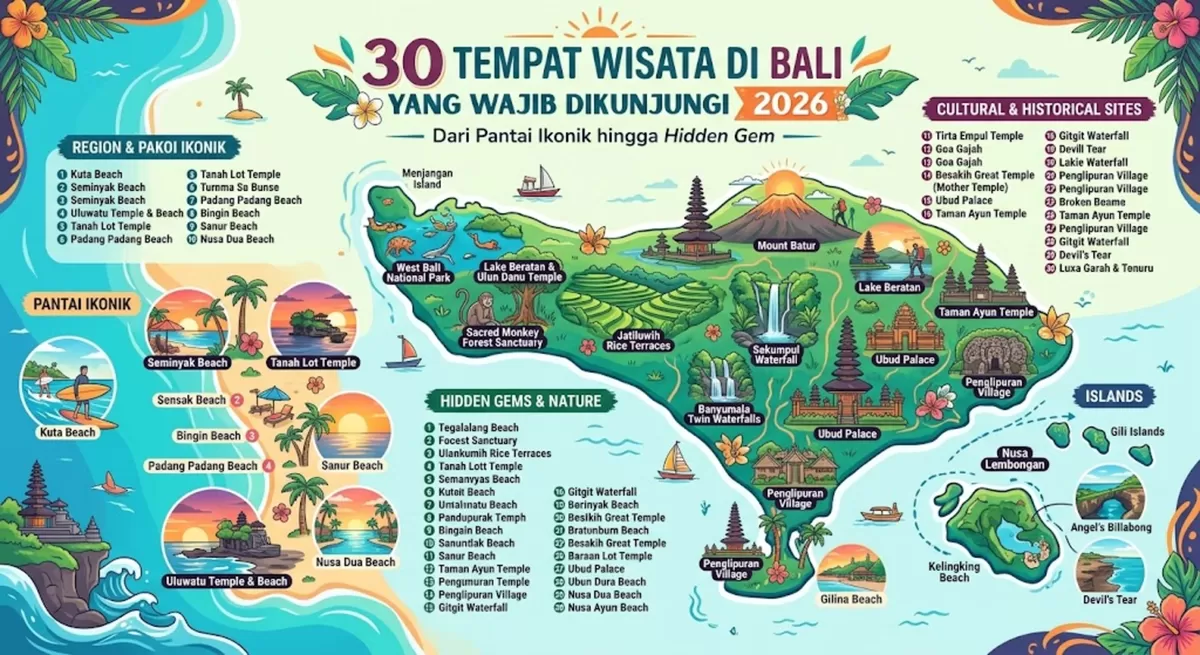 30 Tempat Wisata di Bali yang Wajib Dikunjungi 2026, dari Pantai Ikonik hingga Hidden Gem (Foto: Ide Nusantara)