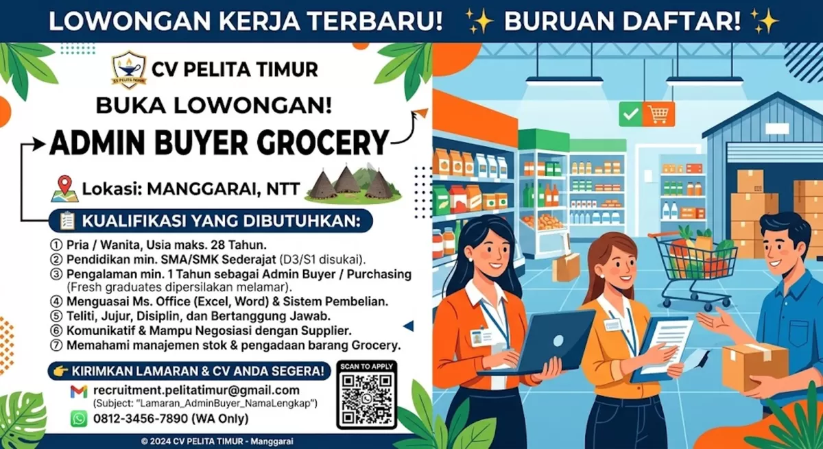 Ilustrasi. CV Pelita Timur Buka Lowongan Admin Buyer Grocery di Manggarai, Ini Kualifikasinya (Foto: Gemini/Ide Nusantara.com)