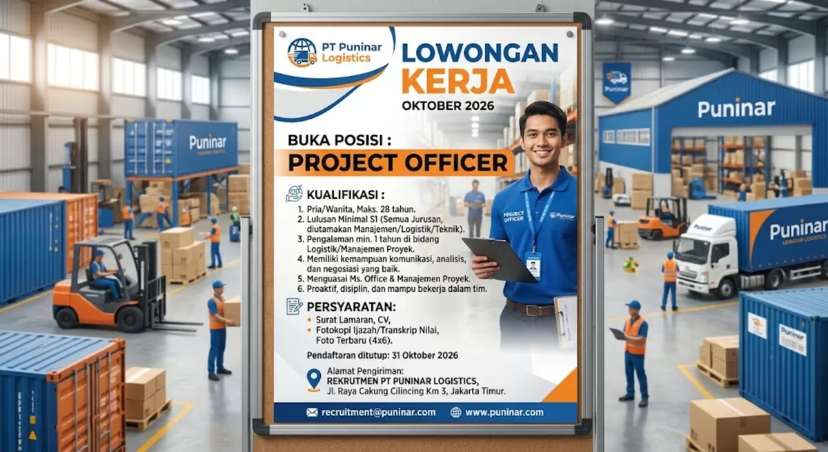 Lowongan Kerja PT Puninar Logistics Oktober 2026, Buka Posisi Project Officer untuk Lulusan S1 (FOTO IDENUSANTARA.COM)