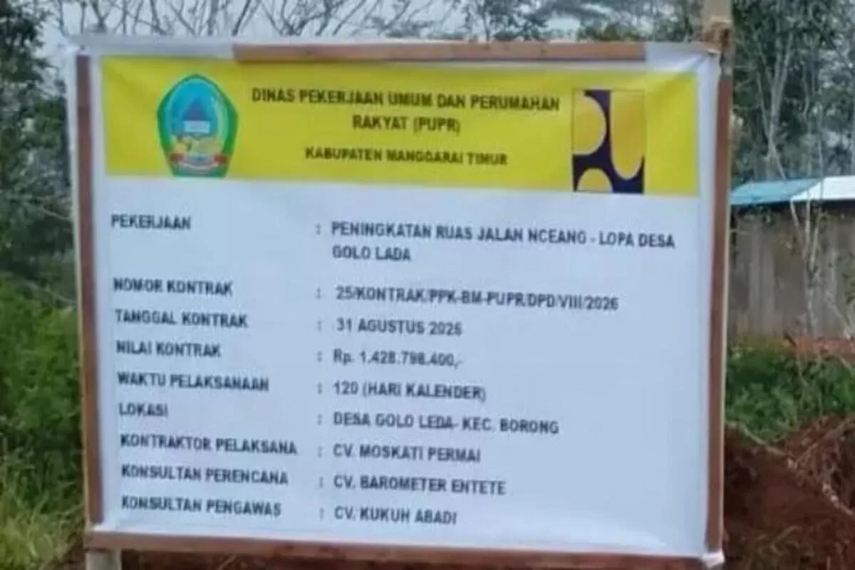 Papan Informasi Proyek Jalan Nceang&ndash;Lopa Rp1,42 Miliar di Manggarai Timur  (Dok.Ide Nusantara)