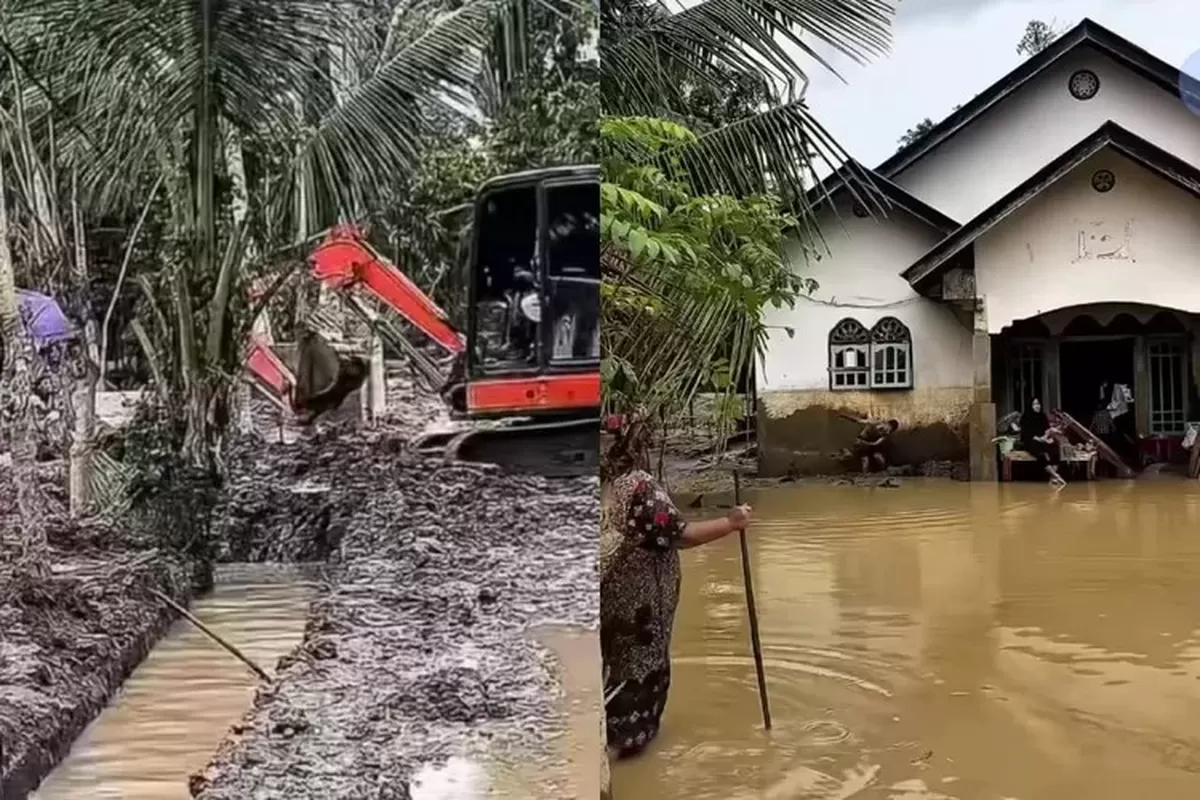 Warga di Aceh Timur harus menggunakan alat berat untuk bersihkan lumpur yang mengendap di rumahnya - WartaPesona.com (Kilas Metro)