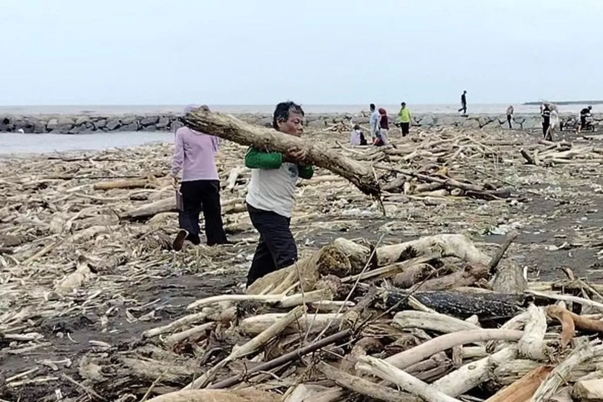 Kondisi Pantai Larangan Tegal, Penuh Kayu hingga Pipa Air yang Terbawa dari Wisata Guci - WartaPesona.com (Kompas Regional)