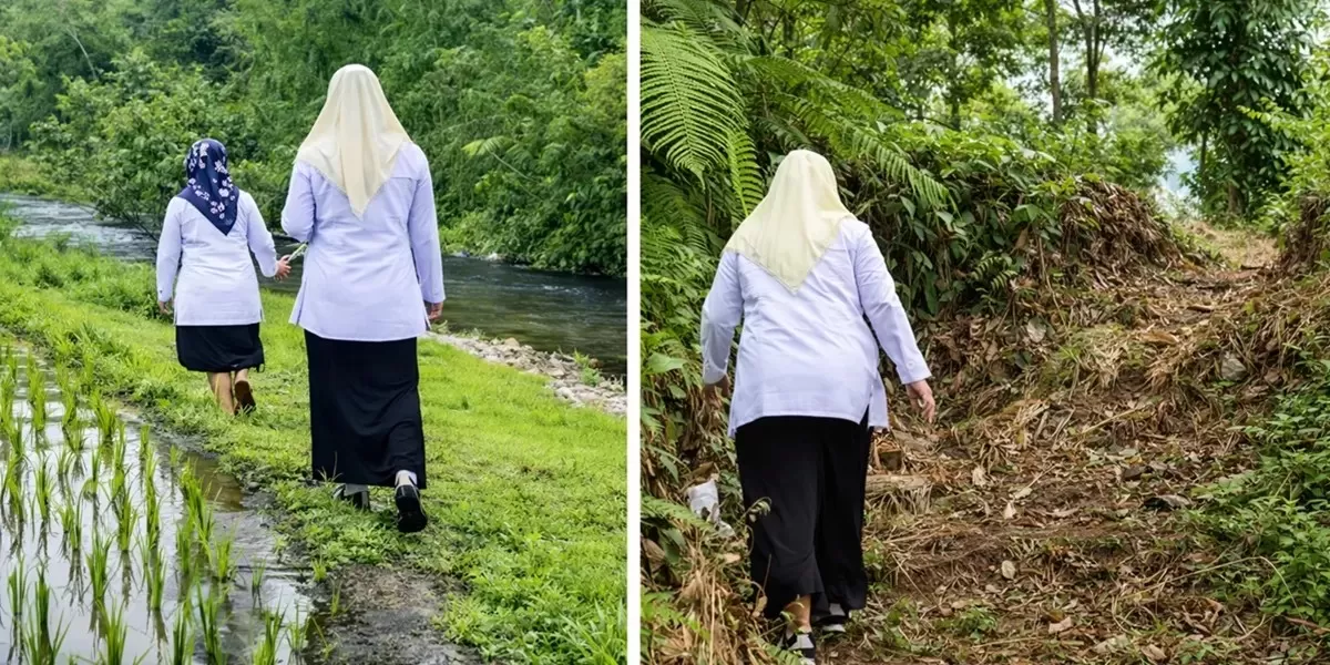 Perjuangan Guru di Padang Pariaman saat akan Mengunjungi Rumah Siswa, Jalan Lewati Pematang Sawah hingga Naik Bukit - WartaPesona.com (Warna Nusa)