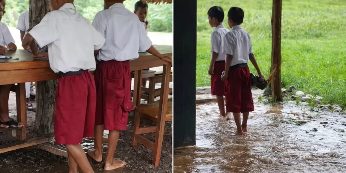 Kondisi memprihatinkan SD Leomanu di Desa Nunuanah, Kupang, NTT yang kebanjiran tiap hujan turun - WartaPesona.com (Malang Network - Jatim Network)