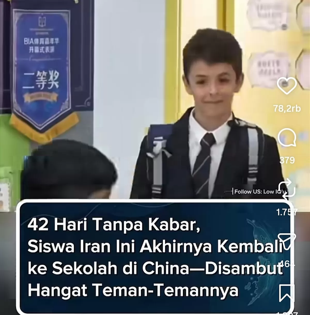 Radin, bocah dari Iran yang bersekolah di negara Cina. (Instagram @ low_iqu)