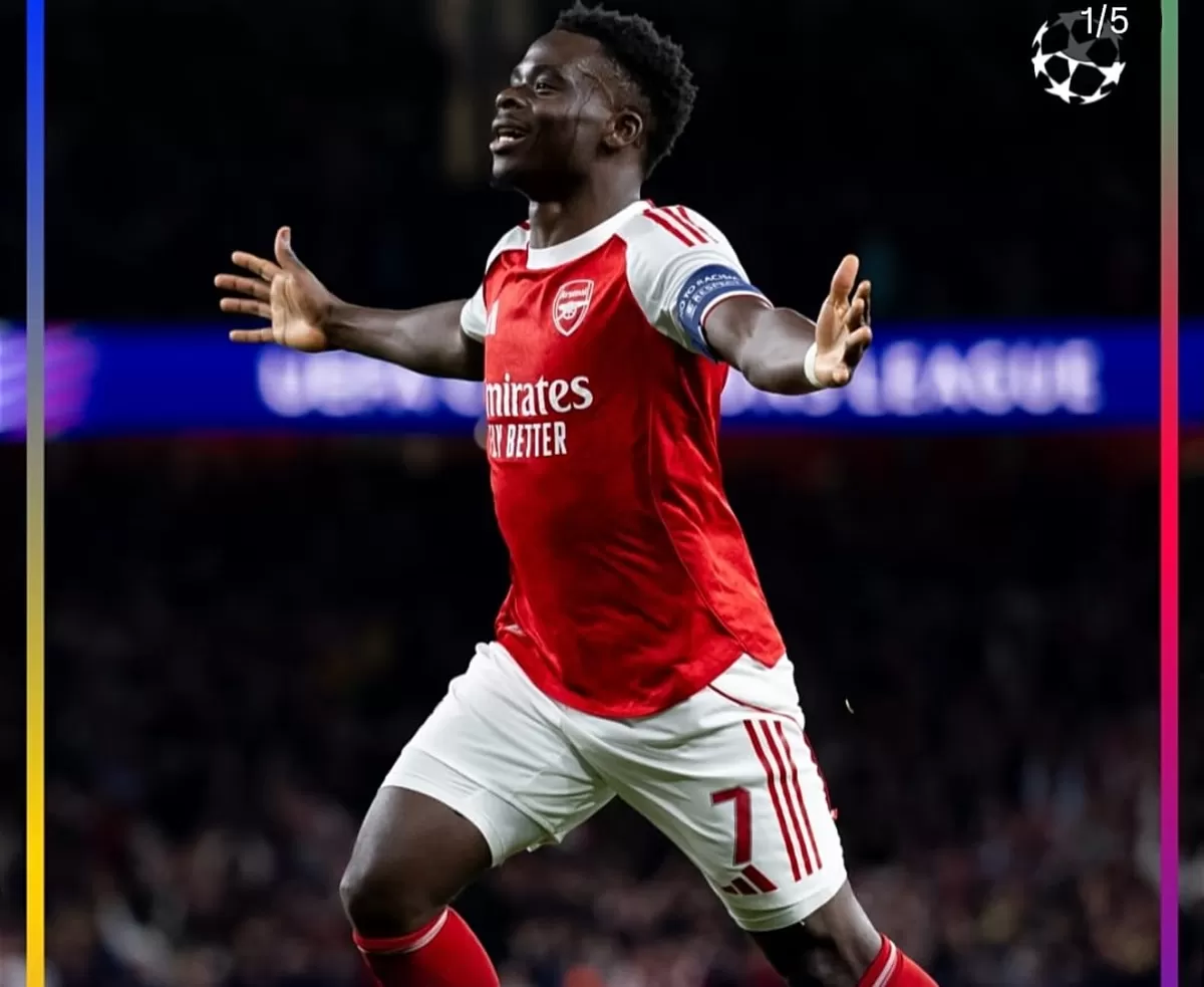 Bukayo Saka usai mencetalk gol ke gawang Atletico Madrid. (Instagram @championsleague)