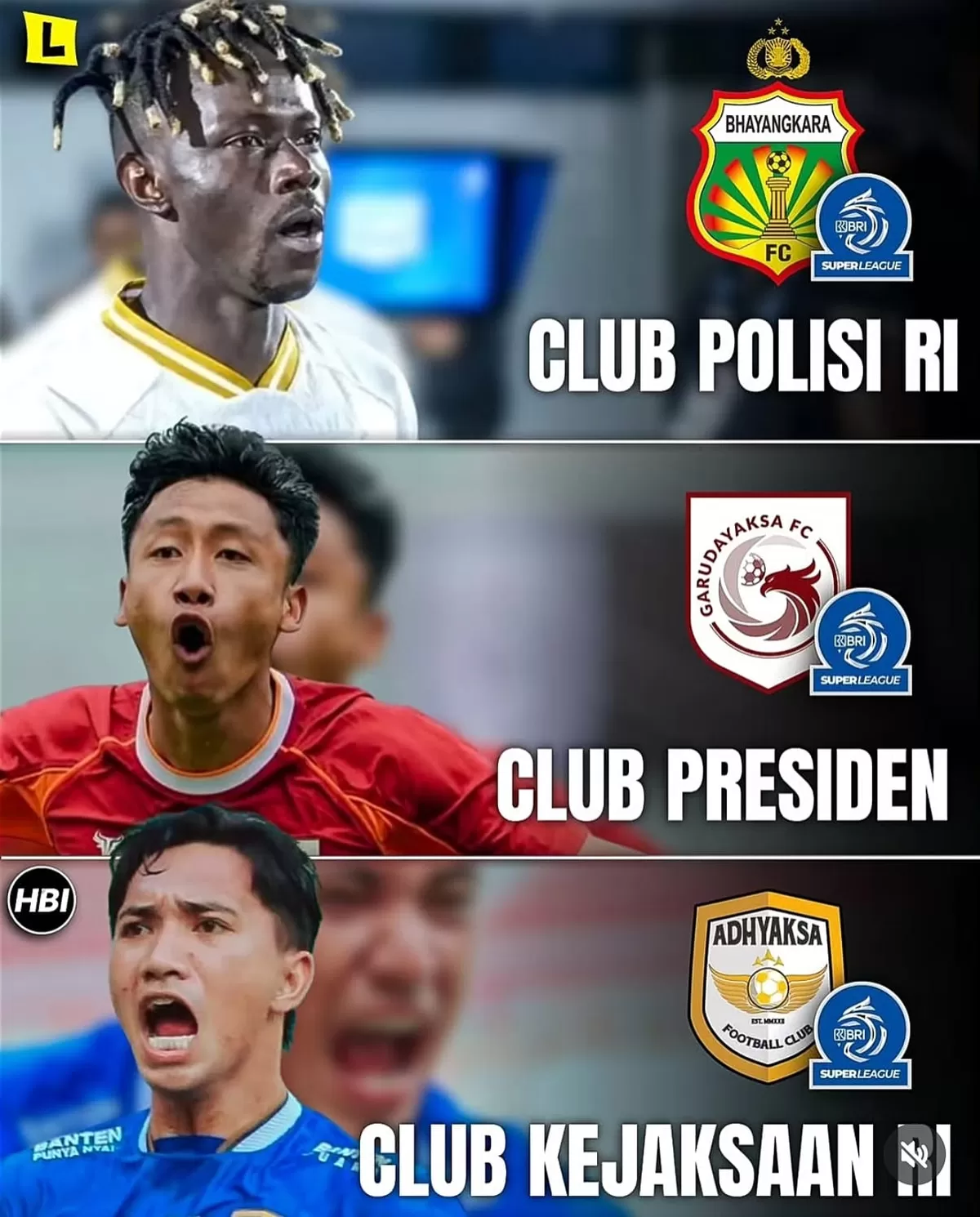 Tiga klub sepak bola elite Liga 1 Super League musim depan, salah satunya didirikan Prabowo Subianto. (Instagram @laode_football)