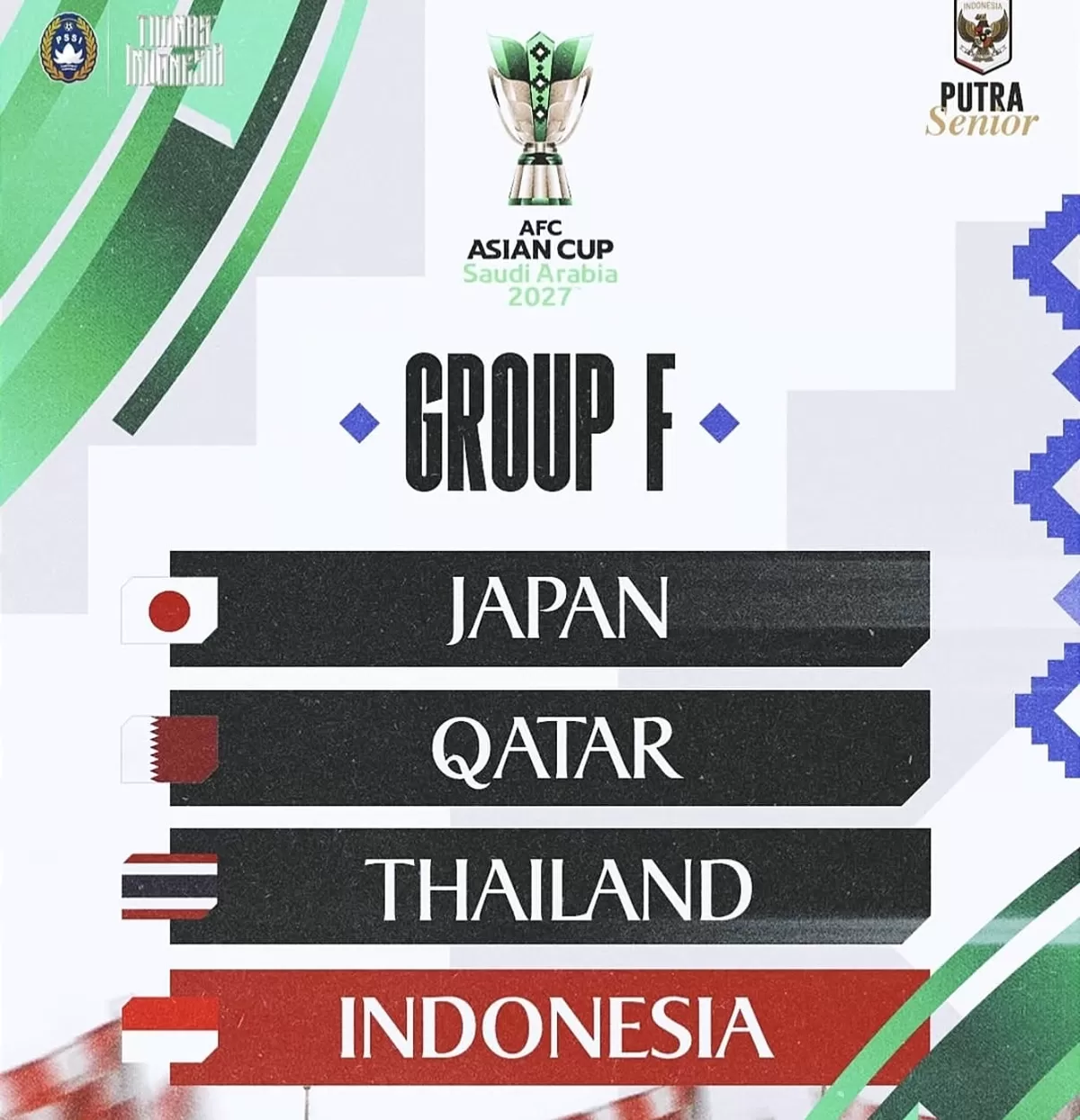 Drawing Piala Asia 2027: Indonesia satu grup dengan Jepang, Qatar, dan Thailand. (Instagram @timnasindonesia)