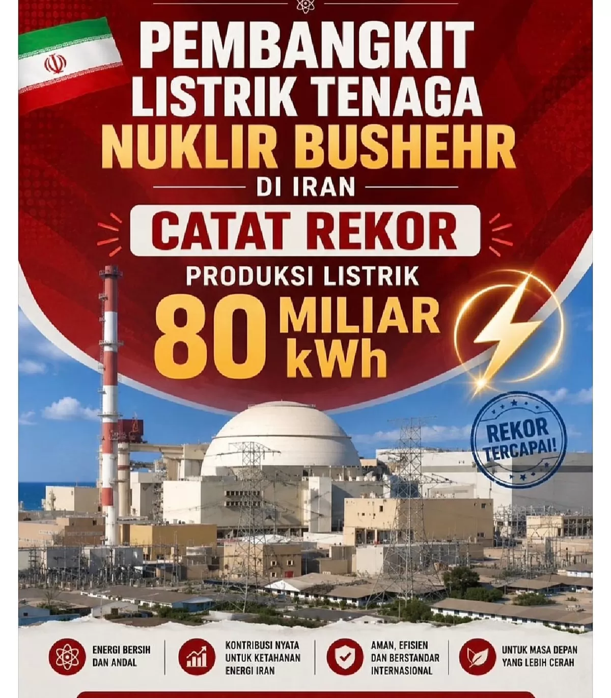 PLTN Bushehr Iran produksi 80 miliar kWh listrik. (X @Iran Embassy in Indonesia)