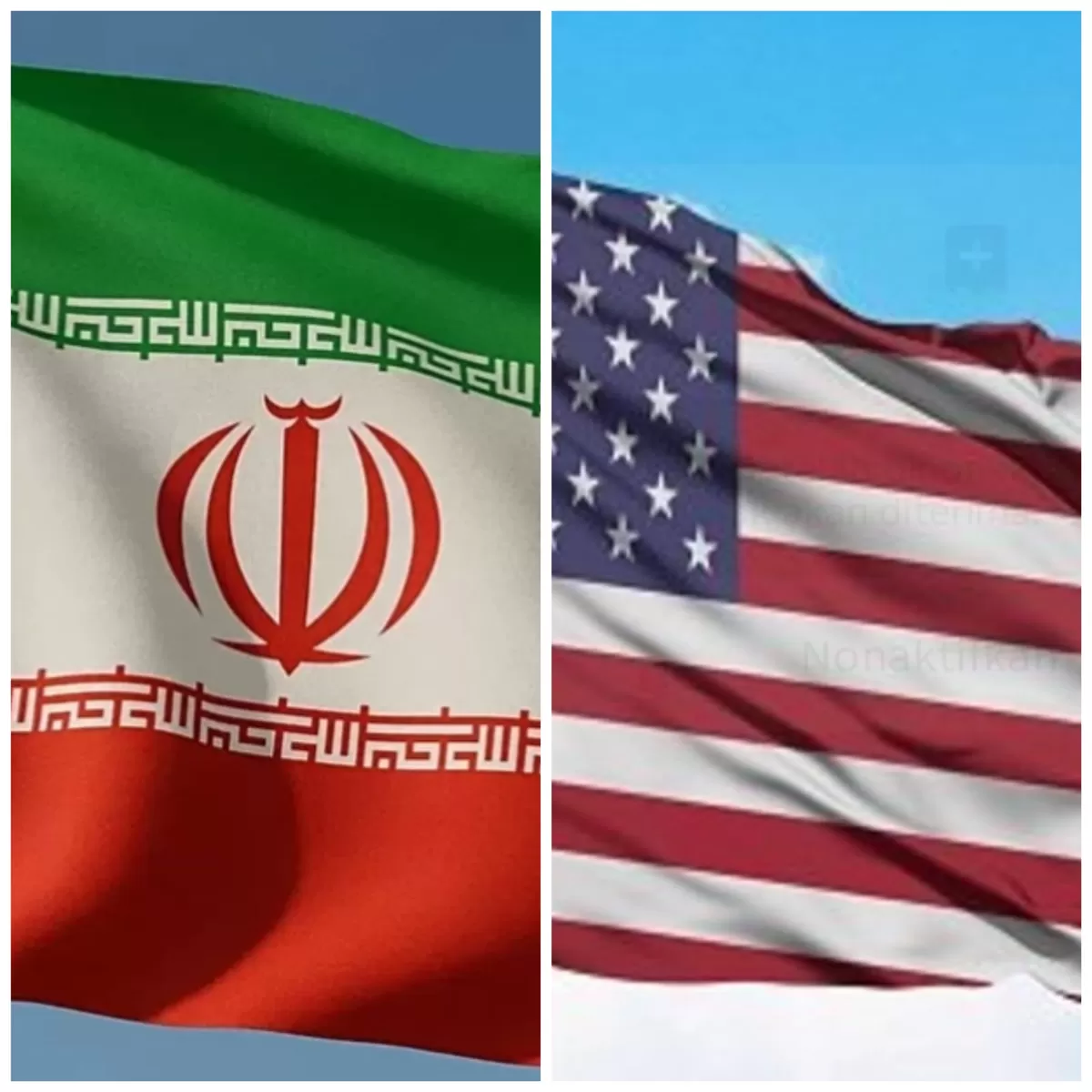 Kolase bendera Iran dan Amerika.