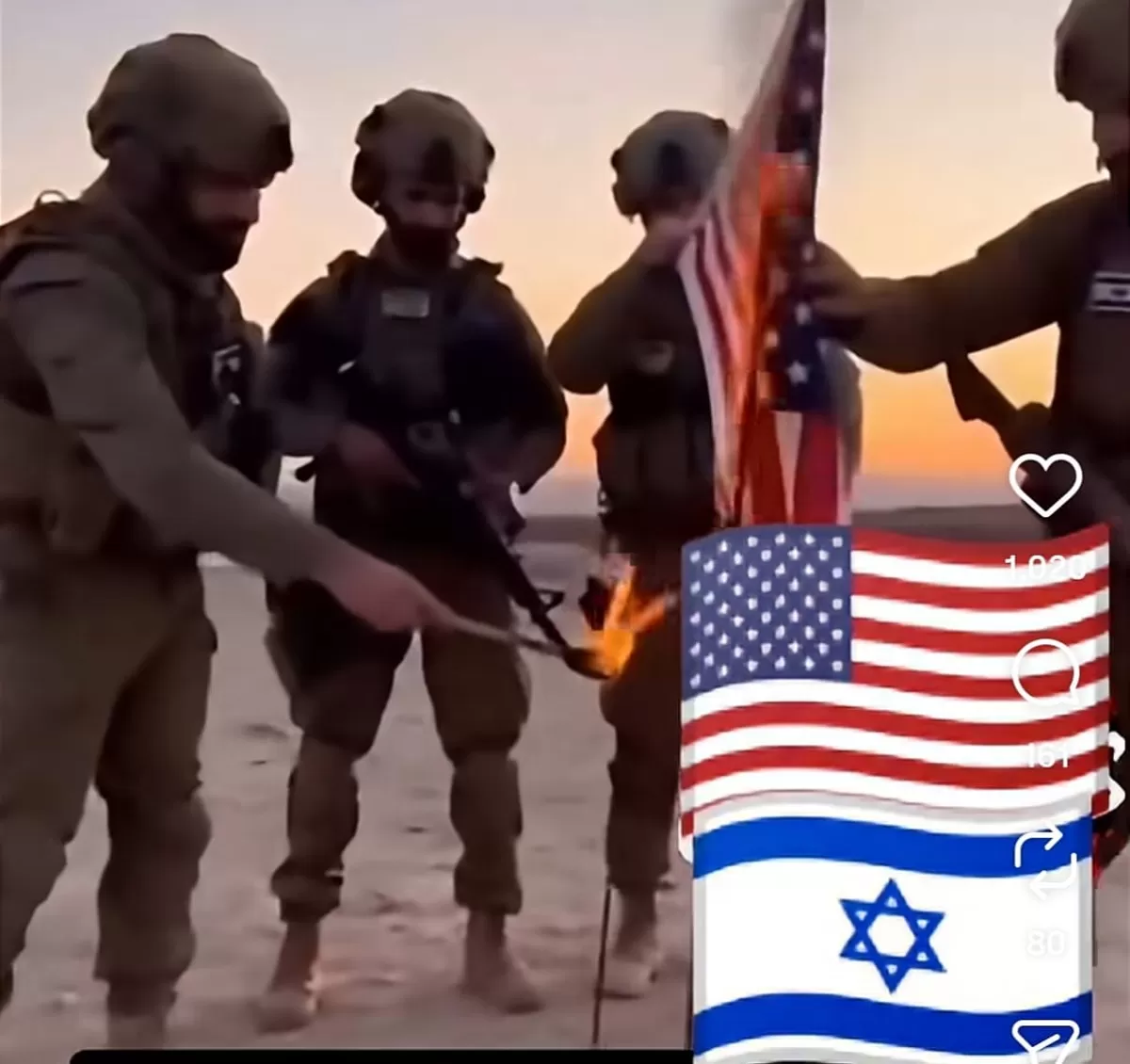 Tentara Israel membakar bendera Amerika. (Instagarm @jubir_pemedsos77)