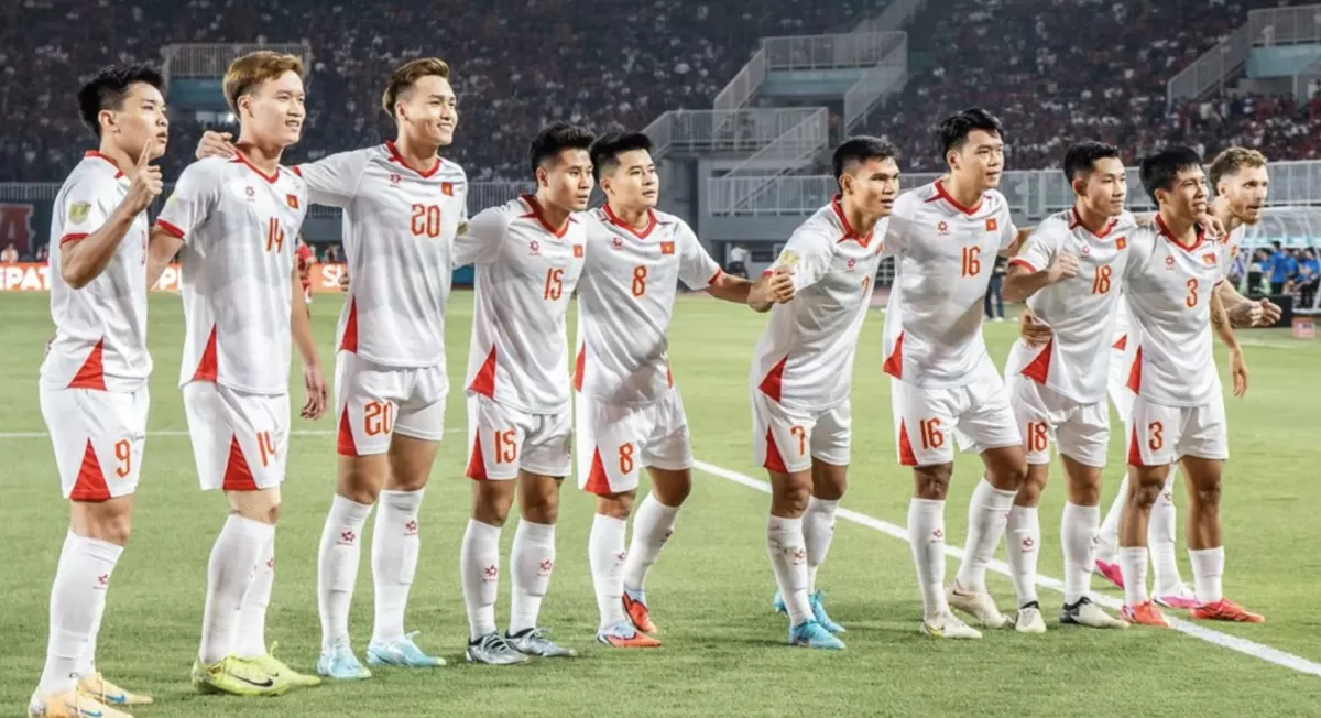 Pemain Vietnam merayakan gol ke gawang Timnas Indonesia pada laga Grup A ASEAN Championship 2026 di Stadion Pakansari, Bogor. (ASEAN United FC)