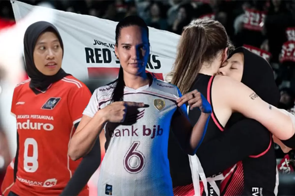 Proliga 2026 mempertemukan Megawati Hangestri bersama Jakarta Pertamina Enduro melawan Anastasia Guerra yang membela Bandung BJB Tandamata. (Instagram.com/red_sparks - bandungbjbtandamataofficial - jpevolley)