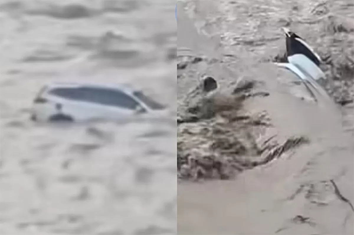 Mobil Camat Pantan Cuaca hanyut di Gayo Lues usai jembatan ambruk. Arus sungai deras menyeret kendaraan tanpa menimbulkan korban jiwa. (Instagram.com/eksotisaceh)