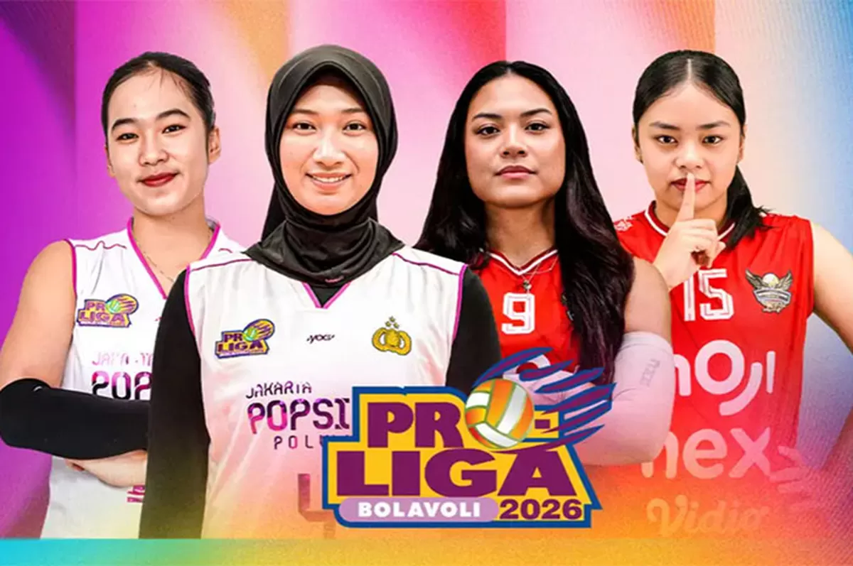Opening Ceremony Proliga 2026 menghadirkan laga Jakarta Popsivo Polwan vs Medan Falcons. Megawati Hangestri dijadwalkan tampil esok hari.   (Tangkapan layer Moji TV)