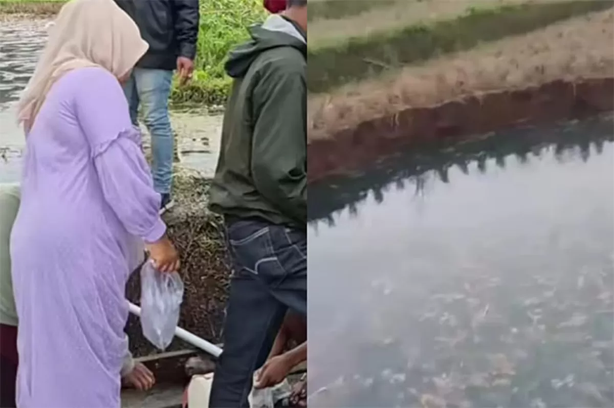 Warga mendatangi sinkhole Limapuluh Kota untuk mengambil air sinkhole yang viral dan disebut membawa manfaat. (Instagram/pdg24jam)