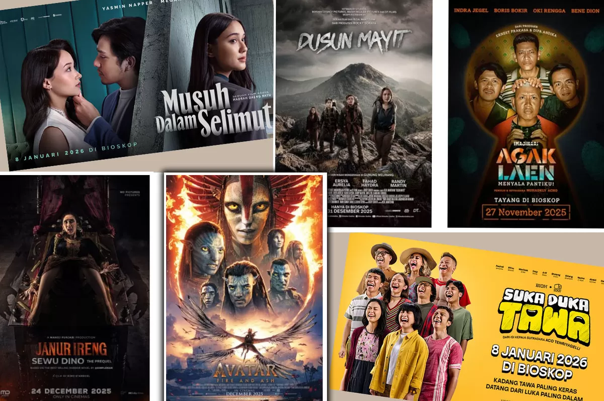 Pilihan film terbaru tayang hari ini, Minggu, 11 Januari 2026, di bioskop Tasik XXI Plaza Asia dan Transmart, dari horor lokal hingga film fantasi. (Kolase dok. Cinema21)