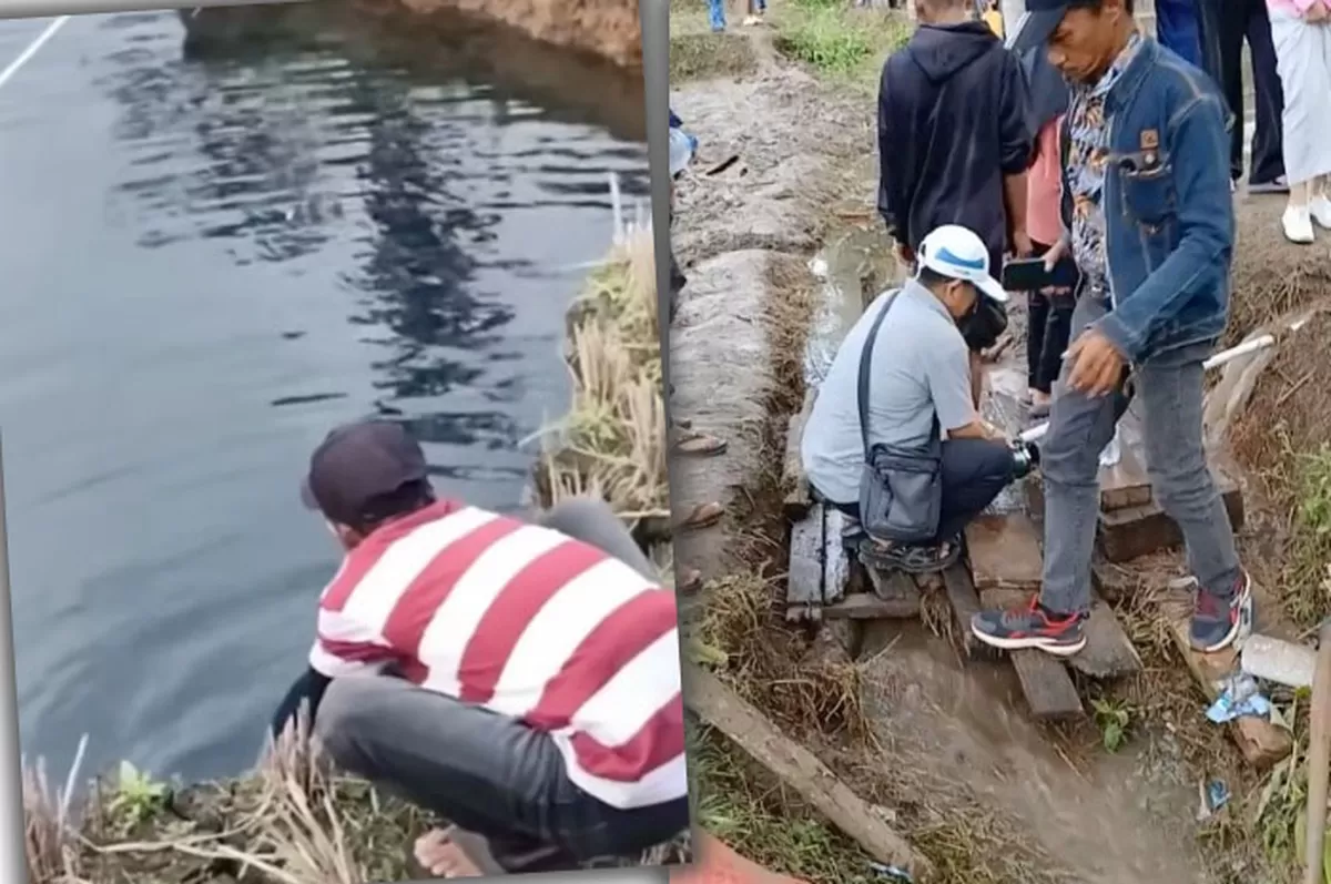 Sinkhole di Nagari Situjuah, Sumatera Barat, ramai didatangi warga yang mengambil air, meski ahli mengingatkan potensi risikonya.   (Instagram.com/@pembasmii.kehaluan)