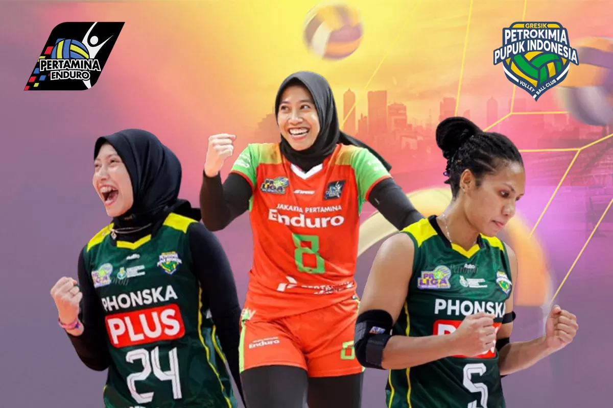Proliga 2026 mempertemukan Jakarta Pertamina Enduro vs Gresik Phonska Plus Indonesia, sorotan tertuju pada Megawati dan mantan rekannya Mediol Yoku dan sang setter&nbsp;Arneta Putri. (Instagram/Petrovoli - jpevolley)