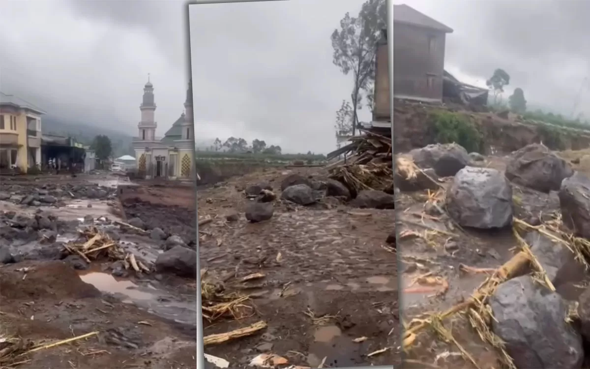 Dampak Banjir Bandang Pemalang di Desa Penakir akibat kiriman material dari Gunung Slamet membuat warga harus dievakuasi. (Instagram/pemalang.update)
