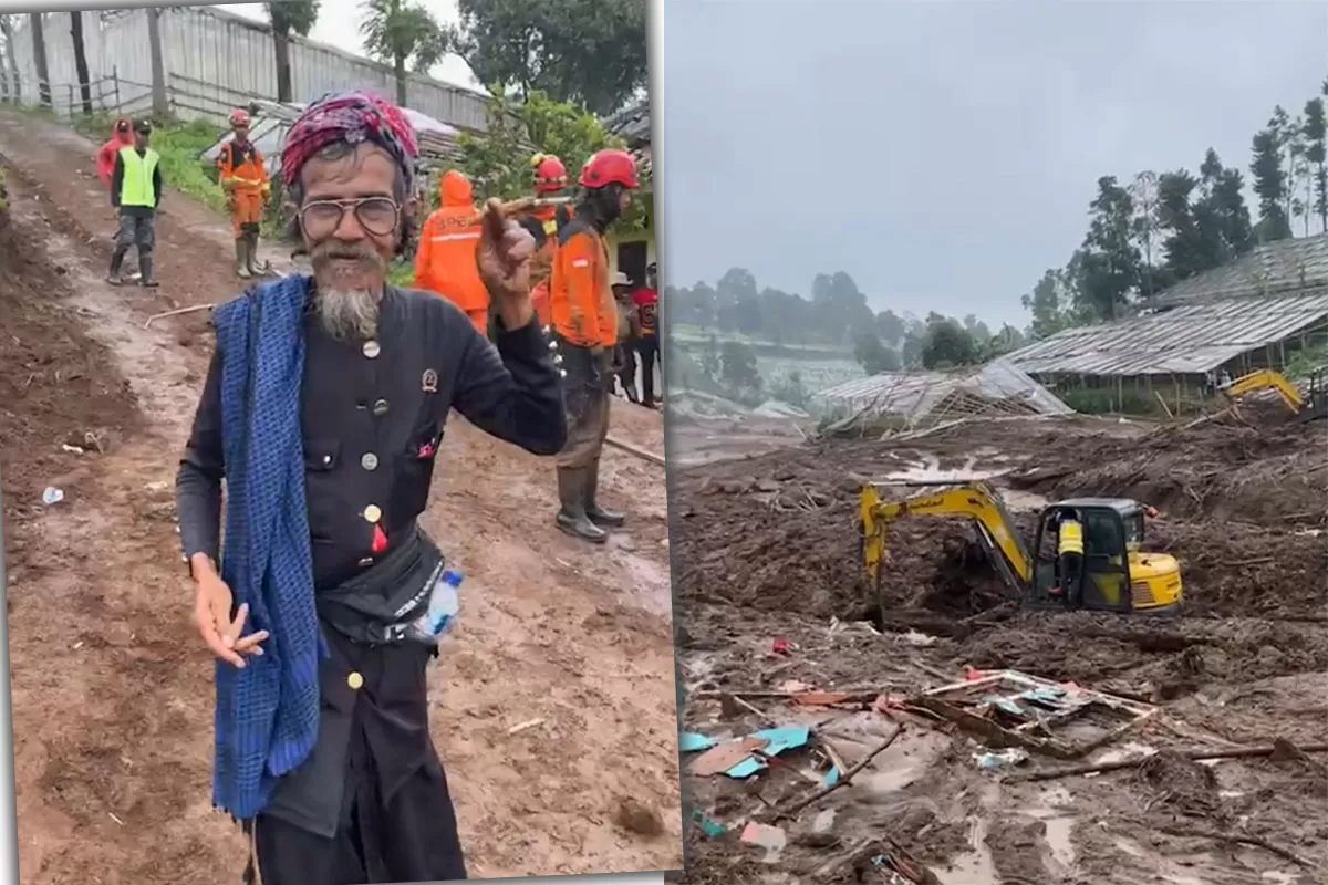 Di tengah longsor Cisarua, ritual Abah pawang hujan muncul saat evakuasi korban terhenti akibat cuaca ekstrem. (Instagram/infobandungbarat)