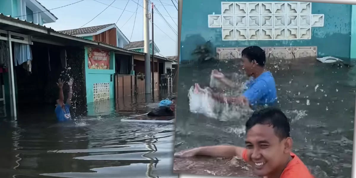 Banjir Bekasi kembali viral di TikTok. Bapak-bapak Bekasi bernyanyi di tengah genangan, jadi simbol ketegaran warga terdampak. (TikTok.com/@desyndahr)