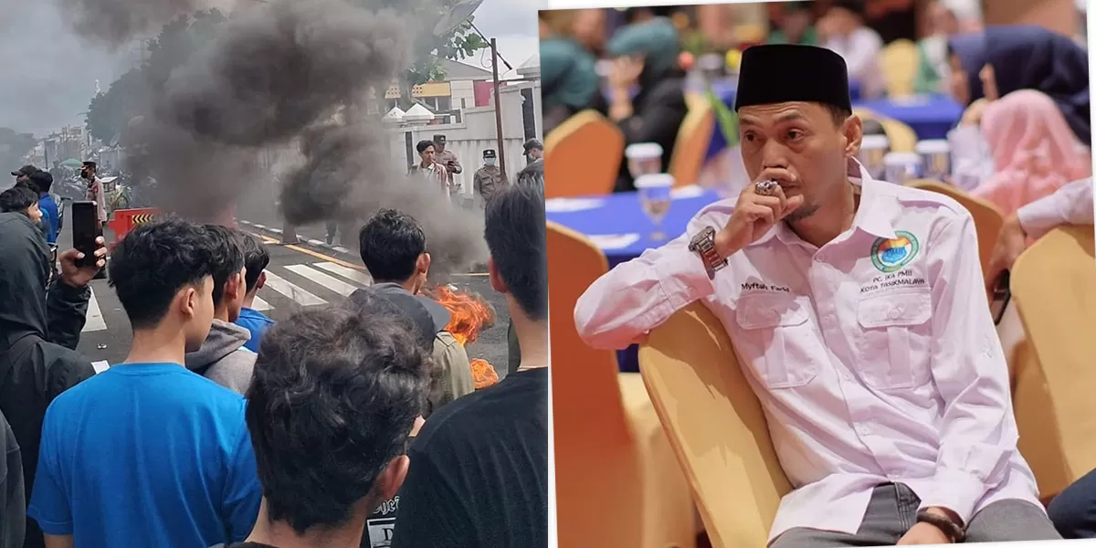 Sekretaris Umum IKA PMII Kota Tasikmalaya sekaligus Mabincab PC PMII Kota Tasikmalaya, Myftah Farid, menyampaikan keprihatinan atas dinamika dalam aksi&nbsp; evaluasi kinerja Wali Kota Tasikmalaya, pada Jumat (30/1/2026). (Dok. Asep M.S)