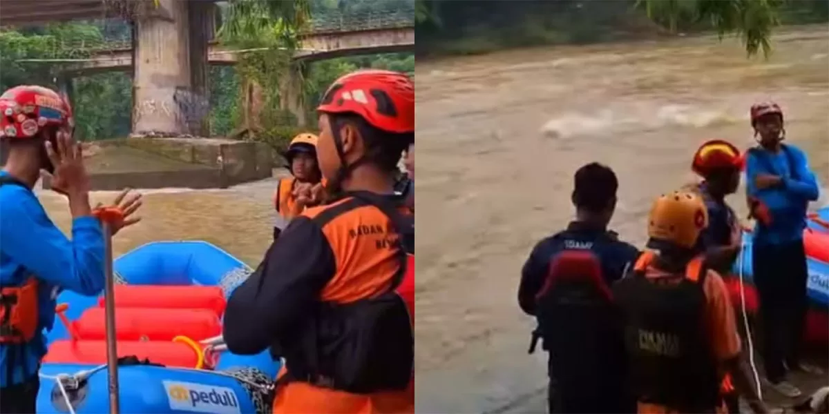 Pencarian siswa SMKN 1 Ciomas di Sungai Cisadane Bogor berlanjut, pihak sekolah menegaskan tidak ada bullying. (Instagram/bpbdkotabogor)