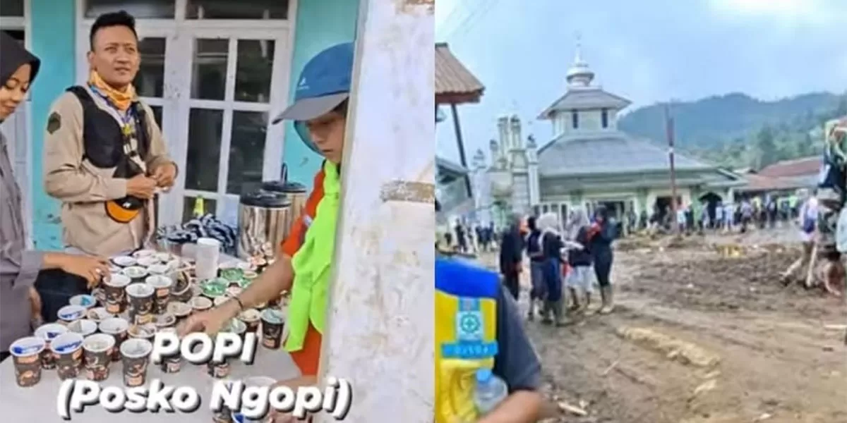 Relawan Purbalingga menyeduh kopi bersama di lokasi banjir dan longsor sebagai cara sederhana menjaga semangat. (Instagram/igoendonesia)