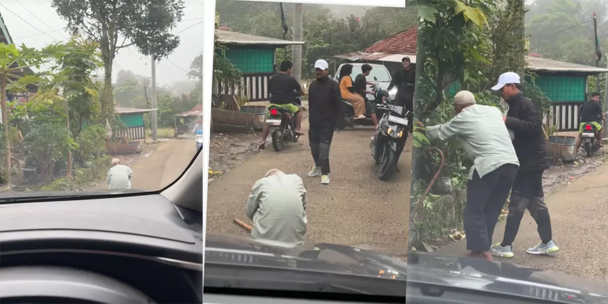 Viral di media sosial, pria lansia di Bogor duduk di tengah jalan dan baru menepi setelah diberi uang oleh pengendara. (TikTok/panduwirss)