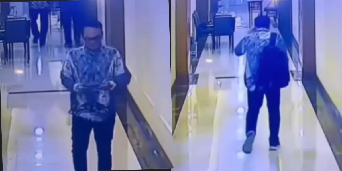 Viral CCTV hotel Jakpus, 2 laptop raib saat jam makan siang diduga pelaku pakai modus low-profile.     (Instagram.com/@trensterid)