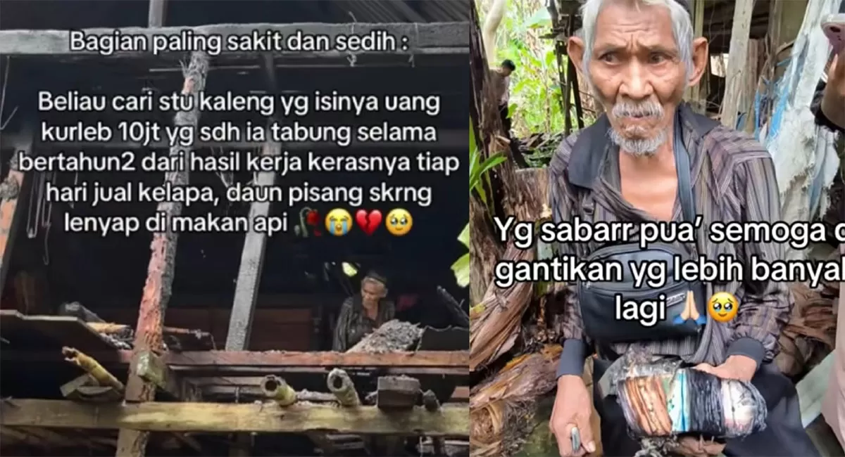 Kakek Rasil di Polewali Mandar, Sulawesi Barat kehilangan rumah dan tabungan Rp10 juta akibat kebakaran.   (TikTok/skma28_)