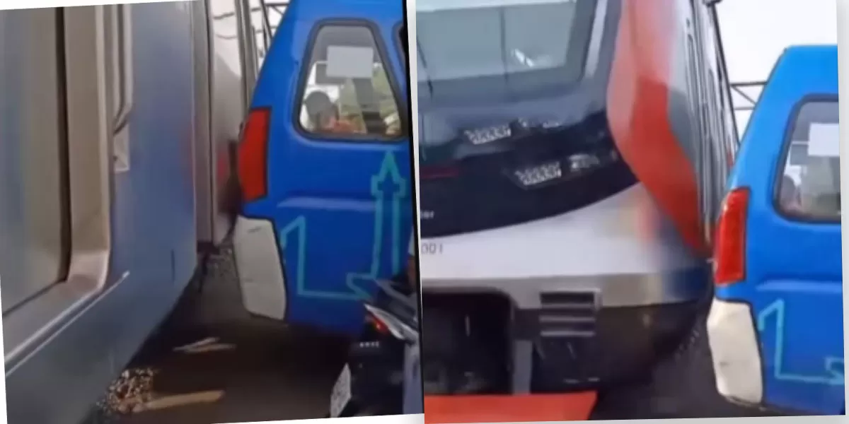 Menyoroti insiden viral mobil angkutan kota (angkot) yang hampir terserempet kereta di kawasan Tambora, Jakarta Barat,&nbsp;terekam dan viral di media sosial.    (Instagram.com/@jakarta.terkini)