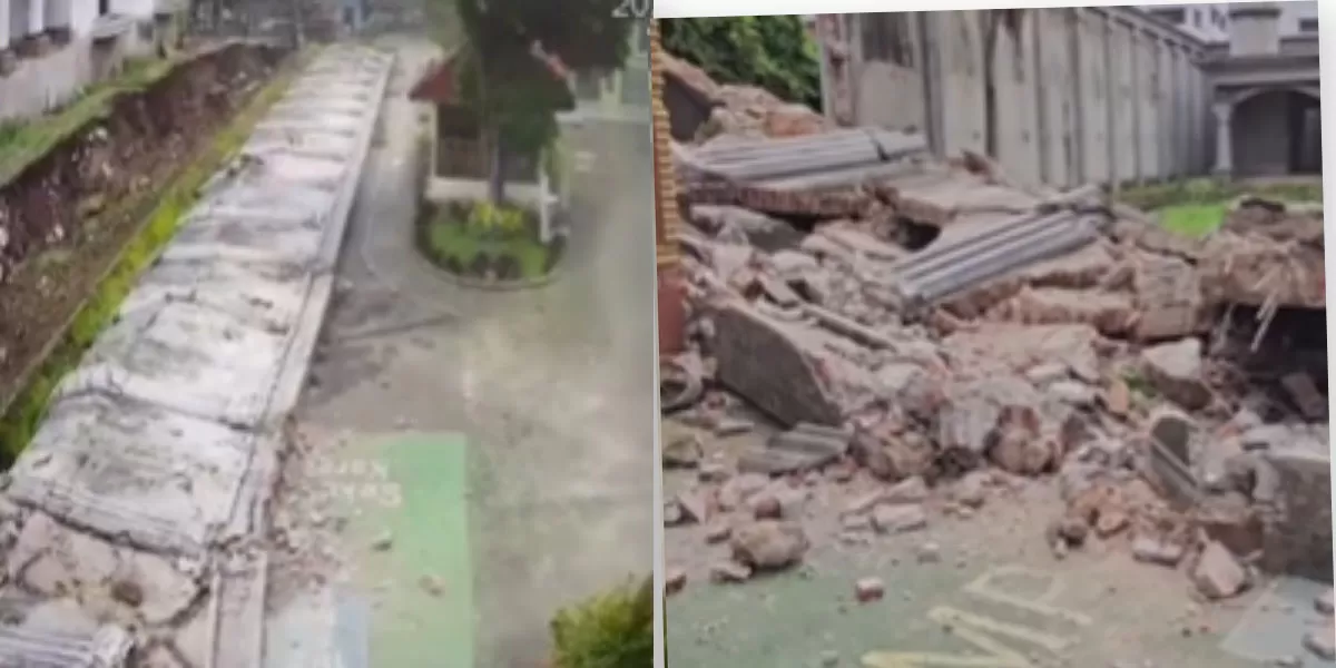 Menyoroti insiden viral dinding pembatas rumah warga dan SMPN 182 Jakarta yang dilaporkan ambruk.  (Instagram.com/@jakarta.terkini)