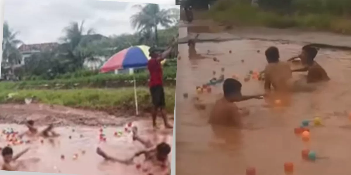 Mengintip rekaman viral dari warga Lampung Timur yang memperlihatkan desanya kini punya wisata baru pada jalanan berlumpur.  (TikTok.com/@viranovita033)