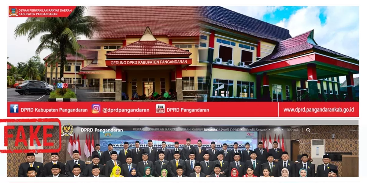 Situs palsu DPRD Pangandaran (gambar bagian bawah) beredar, Diskominfo Pangandaran tegaskan hanya domain .go.id yang sah, seperti gambar bagian atas. (Tangkapan layar laman )