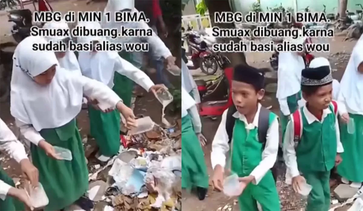 Menyoroti peristiwa viral para siswa MIN Ngali di Bima, Nusa Tenggara Barat (NTB) terekam membuang paket MBG yang diduga sudah basi.  (Instagram.com/@mbojoinside)