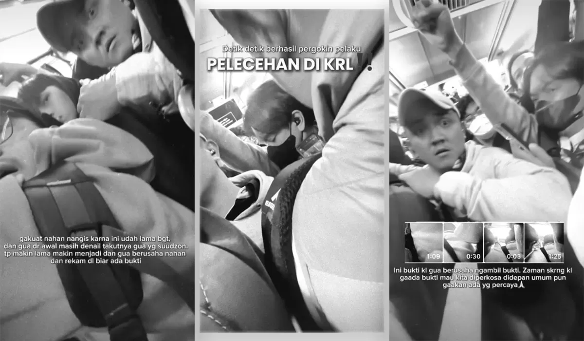 Video dugaan pelecehan di KRL Bogor Manggarai viral. Korban merekam terduga pelaku dan berteriak meminta bantuan penumpang. (Instagram.com/@inanisaaaa_)