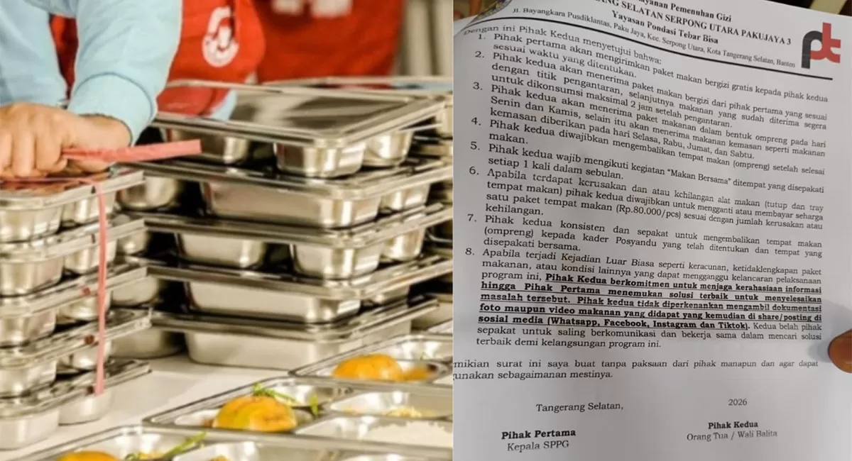 Viral foto dokumen berisi klausul perjanjian pelaksanaan MBG antara SPPG dan penerima manfaat. ( Instagram/badangizinasional.ri - tereliyewriter)