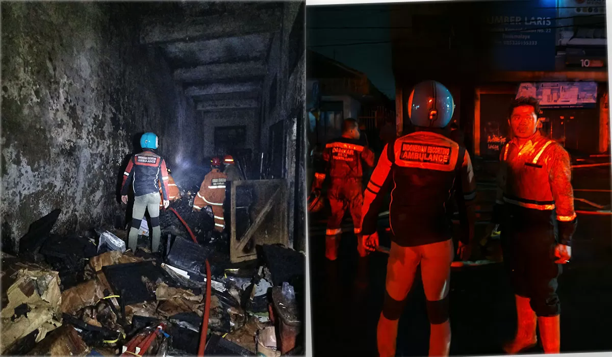 Kebakaran melanda toko perabotan di Kota Tasikmalaya pada Jumat dini hari, 13 Maret 2026. Tujuh armada Damkar dikerahkan memadamkan api. (Dok. AMS)