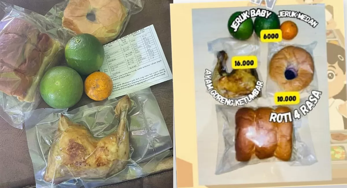 Menu MBG rapel 4 hari di Sleman viral. Warganet mempertanyakan harga ayam dari SPPG Harjobinangun dalam paket MBG jelang libur.     (Instagram/merapi_uncover - sppg.harjobinangun.pakem03)