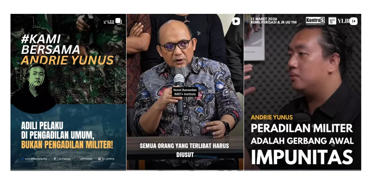 Ilustrasi - Kasus Andrie Yunus memicu desakan, teror air keras dinilai harus diadili di peradilan umum bukan militer.   (Instagram/lbh_jakarta)
