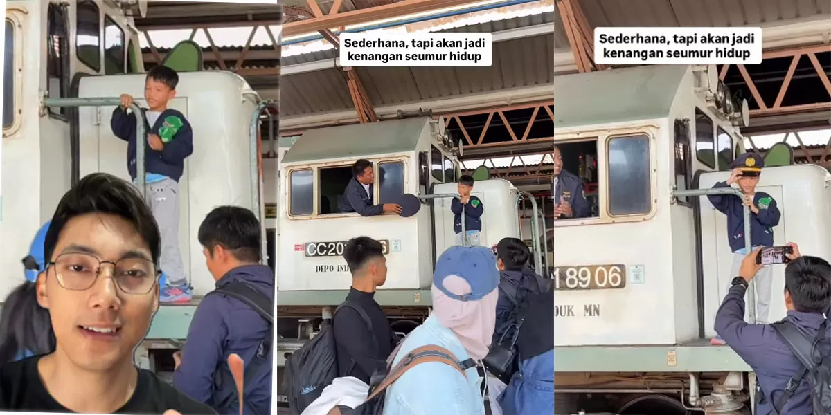 Viral bocah foto di lokomotif di Stasiun Tawang, video viral kereta api ini simpan cerita haru dan kenangan sederhana penuh makna. (Instagram/fuadihassan)
